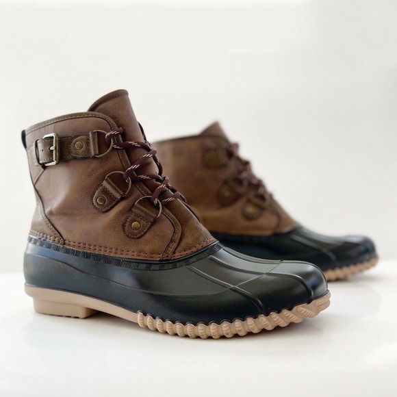 Maurices Shoes - Maurices Lace Up Plaid Lined Duck Booties Brown Red Rubber Sole Buckle Womens 11